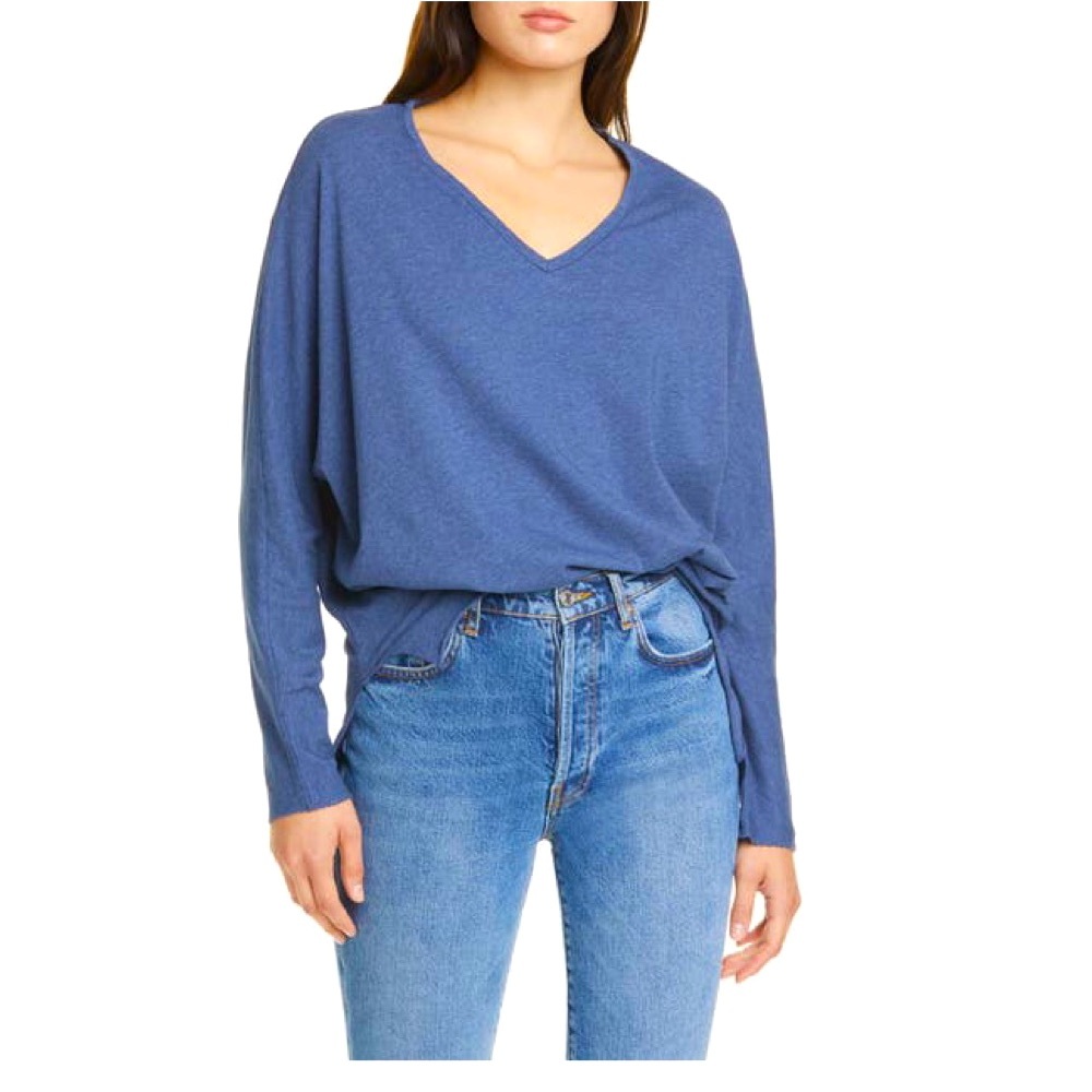 FRANK & EILEEN
Long Dolman Sleeve V-neck Tee In Indigo Melange